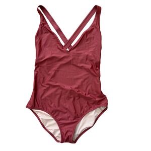 J.Crew One Piece Swimsuit 12DD Burgundy Rust V-Neck Cross Back